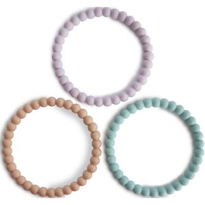Mushie - Set van 3 Siliconen Bijtring Armbanden - Bijtringen - Lilac-Cyan-Soft Peach