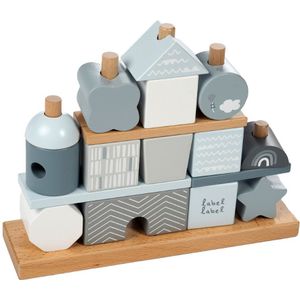 Label Label - Wooden Stacking Blocks - Stapelblokken Huisje - Blauw Wit