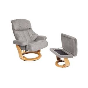 MCA Relaxfauteuil Calgary XXL, TV-fauteuil kruk, 180kg belastbaar stof/textiel ~ lichtgrijs, frame natuurbruin - grijs Textiel 75591