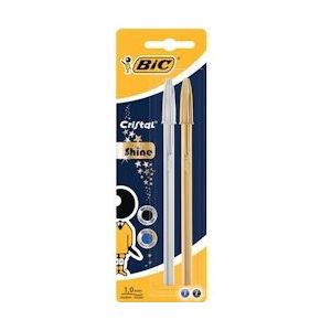 Bic balpen Cristal Shine, blister met 2 stuks (goud en zilver) - blauw 3086123356085