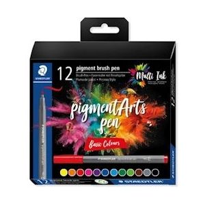 Staedtler Pigment Arts brush pen, etui van 12 stuks, Basic Colours - blauw Papier 4007817096994
