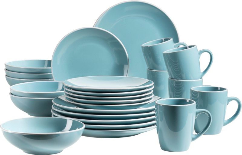 MÄSER - 931770 - Serviesset - Turquoise - Aardewerk - 24-delig voor 6 Personen