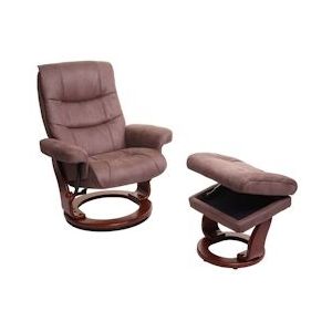 MCA Relaxfauteuil HWC-J42, TV-fauteuil TV-fauteuil kruk, stof ~ taupe-bruin imitatiesuède, frame in walnoot-look - bruin Textiel 78128