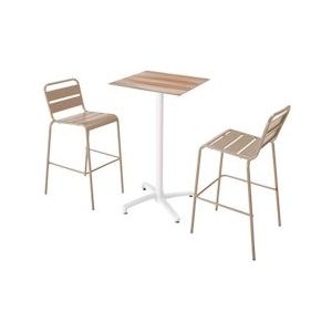 Oviala Business Set van donker eiken laminaat hoge tafel en 2 taupe hoge stoelen - grijs 110583