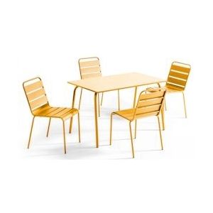Oviala Business Metalen terrastafel en 4 gele stoelen - geel Metaal 109222