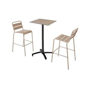 Oviala Business Set van hoge tafel in beige marmerlaminaat en 2 hoge stoelen in taupe - grijs 110526