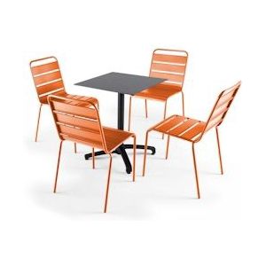 Oviala Business Set van zwarte laminaat tuintafel en 4 oranje stoelen - oranje Metaal 108199