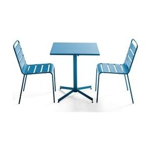 Oviala Business Vierkante tuintafel en 2 Pacific blauwe metalen stoelen - Oviala - blauw Staal 106886