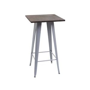 Mendler Bartafel HWC-A73 incl. houten tafelblad, bistrotafel bartafel, metaal industrieel ontwerp 107x60x60cm ~ grijs - grijs Massief hout 70402