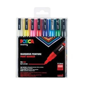 Posca paintmarker PC-3M,  set van 8 markers in geassorteerde basiskleuren - 283741
