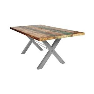 SIT Möbel Eettafel | 200x100 | Plaat 40 mm teruggewonnen hout geschilderd kleurrijk | X-frame zilver | B200xD100xH76,5cm | 15103-40 | Serie TABLES&CO - meerkleurig Multi-materiaal 15103-40