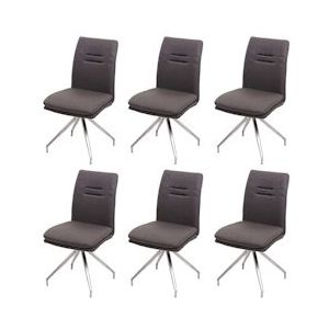 Mendler Set van 6 eetkamerstoelen HWC-H70, keukenstoel fauteuil stoel, stof/textiel geborsteld roestvrij staal ~ grijsbruin - grijs Textiel 3x73924