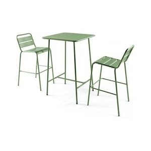 Oviala Business Set van bartafel en 2 hoge stoelen in cactusgroen metaal - Oviala - groen Staal 105935