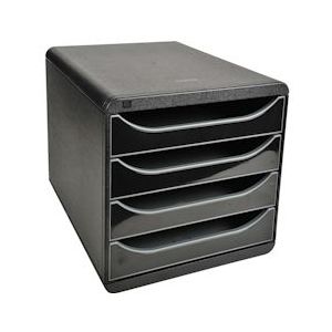 Exacompta 3104214D 1x BIG-BOX ladenbox met 4 laden voor DIN A4+ documenten, Glossy, zwart-zwart glanzend - zwart Synthetisch materiaal 3104214D
