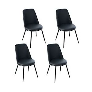 Merax eetkamerstoel (4 stuks), set van 4 keukenstoelen, metalen frame, gestoffeerde stoel voor woonkamer, PU, ​​zwart - zwart Multi-materiaal WF317109AAS-4