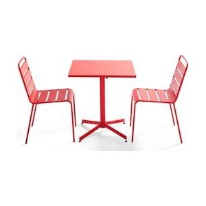 Oviala Business Vierkante tuintafel en 2 rode metalen stoelen - Oviala - rood Staal 106879