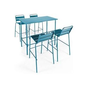 Oviala Business Set Pacific blauwe metalen bartafel en 4 stoelen - Oviala - blauw Staal 109212