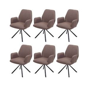 Mendler Set van 6 eetkamerstoel HWC-H71, keukenstoel fauteuil stoel, draaibare auto positie stof / textiel staal ~ bruin - bruin Textiel 6x73938