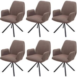 Mendler Set van 6 eetkamerstoel HWC-H71, keukenstoel fauteuil stoel, draaibare auto positie stof / textiel staal ~ bruin - bruin Textiel 6x73938