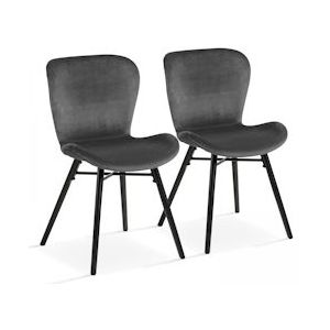 Oviala Business Set van 2 houtskoolgrijze fluwelen stoelen - grijs 108859