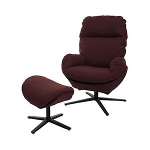 Mendler Relax fauteuil + kruk HWC-L12, TV fauteuil schommelfunctie, draaibaar, metaal stof/textiel ~ bordeaux - rood Textiel 98422