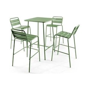 Oviala Business Set van bartafel en 4 hoge stoelen in cactusgroen metaal - Oviala - groen Staal 106204