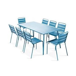 Oviala Business Pacifisch blauwe metalen eettafel en 8 stoelen - Oviala - blauw Staal 106042