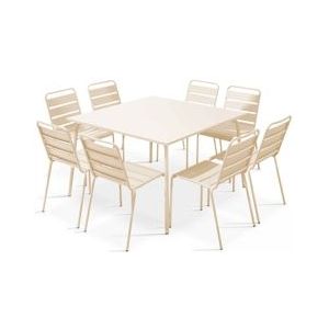 Oviala Business Ivory metalen tuintafel en 8 stoelen set - beige Staal 109281