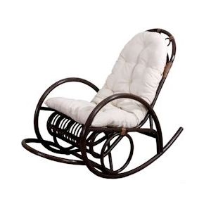 Mendler Schommelstoel HWC-C40, rotan fauteuil, bruin ~ wit kussen - wit 24648