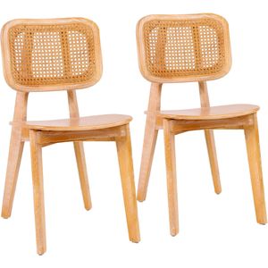 Oviala Business Set van 2 Scandinavische stoelen in iepenhout en natuurlijk rotan - Oviala - bruin Massief hout 111850