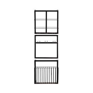 SIT Möbel Wandrekset | 3-delig | 1 mand | houder voor 2 flessen en 6 glazen | Metaal | Serie THIS & THAT | antiek zwart - zwart Metaal 01053-44