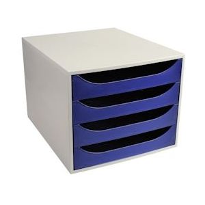 Exacompta 2286104D 1x ECOBOX ladenbox met 4 laden voor DIN A4+ documenten, grijs-nachtblauw - blauw Synthetisch materiaal 2286104D