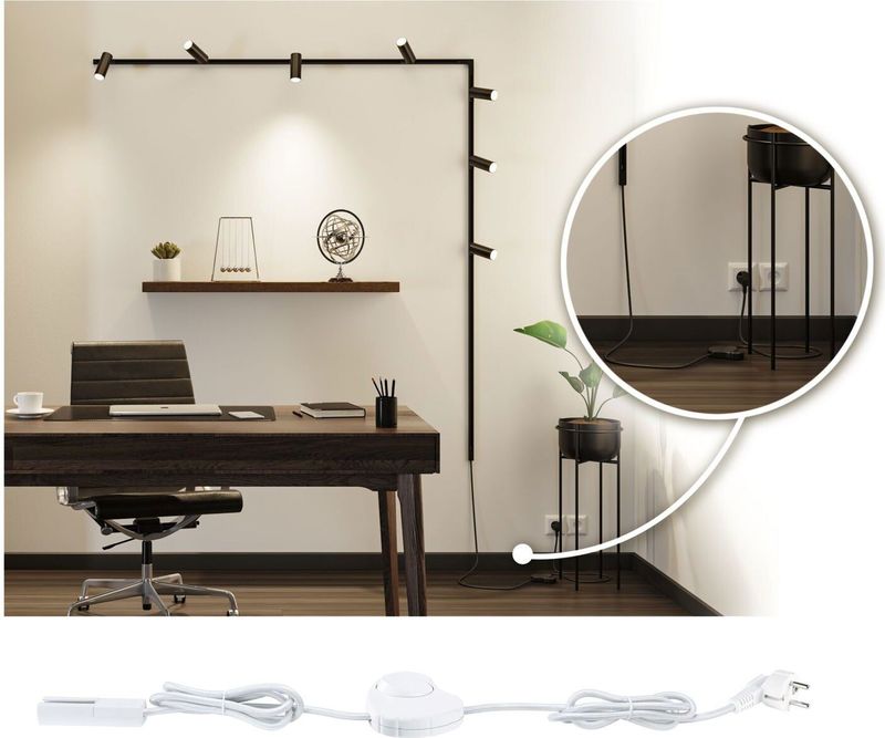 Paulmann - URail - Voedingskabel/Schakelaar - Zwart Mat - 2,4 m