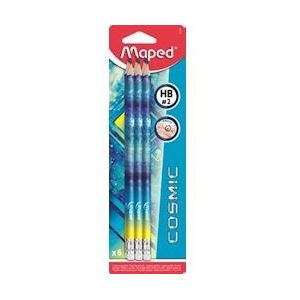 Maped potlood Cosmic Teens, met gum, geassorteerde kleuren, blister met 6 stuks - blauw Papier 3154148518068