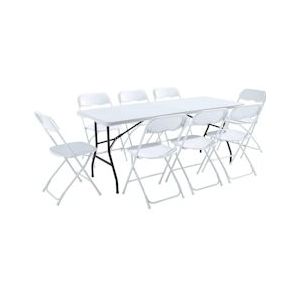 Oviala Business Set inklapbare tuintafel en stoelen 180 cm - Oviala - wit Kunststof 101730