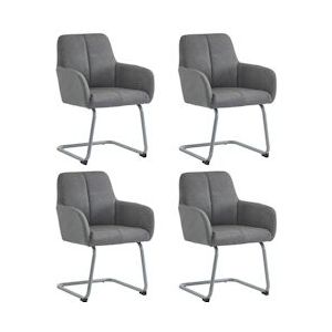 Merax eetkamerstoel set van 4 fauteuils minimalistische vrijetijdsstoel woonkamer slaapkamer stoel met gebogen stalen poten grijs - grijs Multi-materiaal 310649AAG-4