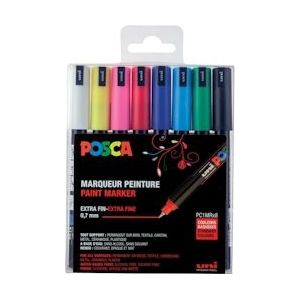 Uni-ball Paint Marker op waterbasis Posca PC-1MR, doos van 8 stuks in geassorteerde kleuren - 3296280033341