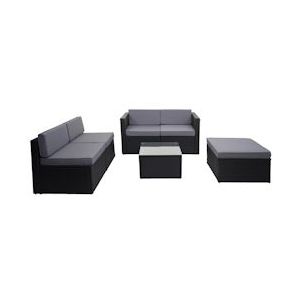 Mendler Poly-rattan set HWC-D24, tuin/lounge set bank ~ antraciet, grijze bekleding - grijs Kunststof 77866+77867+77868