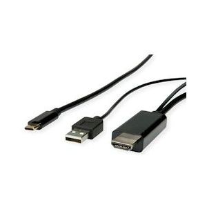 ROLINE USB type C - HDMI + USB A adapterkabel, M/M, 2 m - zwart 11.04.5956