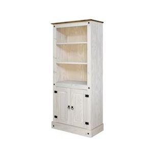 Möbilia boekenkast | 2 deuren, 3 open vakken | massief grenen | B 80,5 x D 38 x H 177 cm | wit gelakt, honingkleurig | 19020043 | Serie REGAL - Hout 19020043