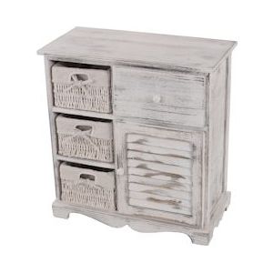 Mendler Ladekast met 3 manden 63x60x30cm, shabby look, vintage ~ wit - wit Massief hout 30439