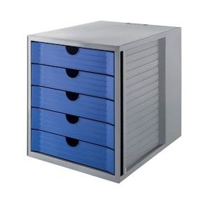 HAN SYSTEMBOX KARMA-ladebox, DIN A4, 5 gesloten laden, grijs/eco-blauw - blauw Kunststof 14508-16