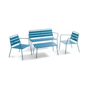 Oviala Business 4-zits patiolounge en 1 salontafel in staal Pacific blue - blauw Staal 105949