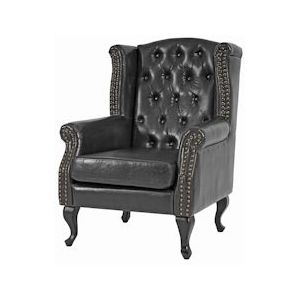 Mendler Fauteuil Relax fauteuil Club fauteuil Vleugel fauteuil Chesterfield, kunstleer ~ zwart zonder voetenbankje - zwart Synthetisch materiaal 32436+32437