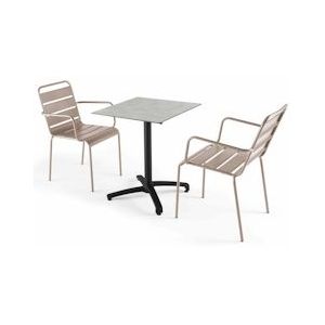 Oviala Business Set van 60 cm lichtgrijze tafel en 2 taupe metalen fauteuils - grijs Aluminium 111603