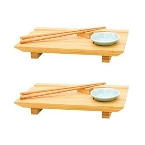 2x Japanse Sushi Serveerbladen - 27x16x4 Bamboe Borden - Houten Planken met Schaaltjes