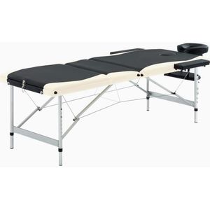 HELLOSHOP26 3-zone opvouwbare massagetafel in zwart en beige roestvrij staal 02_0001821 - 3000089071530