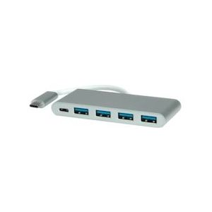 ROLINE USB 3.2 Gen 1 Hub, 4-voudig, type C aansluitkabel met 1 PD Port - zilver 14.02.5045