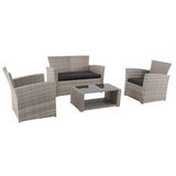 METRO Professional Lounge-Set Brandtford, 4-delig, PE-rotan / polyester, 1 x 2-zitsbank, 2 x fauteuils, 1 x salontafel, met kussens, in steengrijs - grijs Kunststof 4337255335691