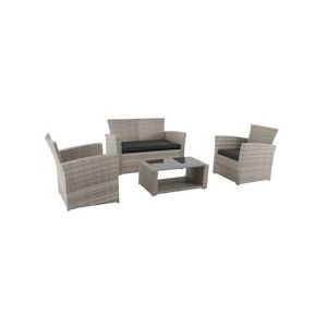 METRO Professional Lounge-Set Brandtford, 4-delig, PE-rotan / polyester, 1 x 2-zitsbank, 2 x fauteuils, 1 x salontafel, met kussens, in steengrijs - grijs Kunststof 4337255335691
